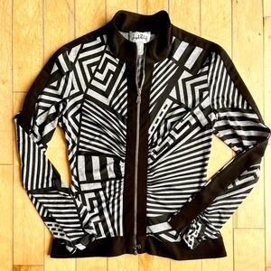 Joseph Ribkoff Black and Gray Patterned Long Sleeve Zip Up Vest Size 12